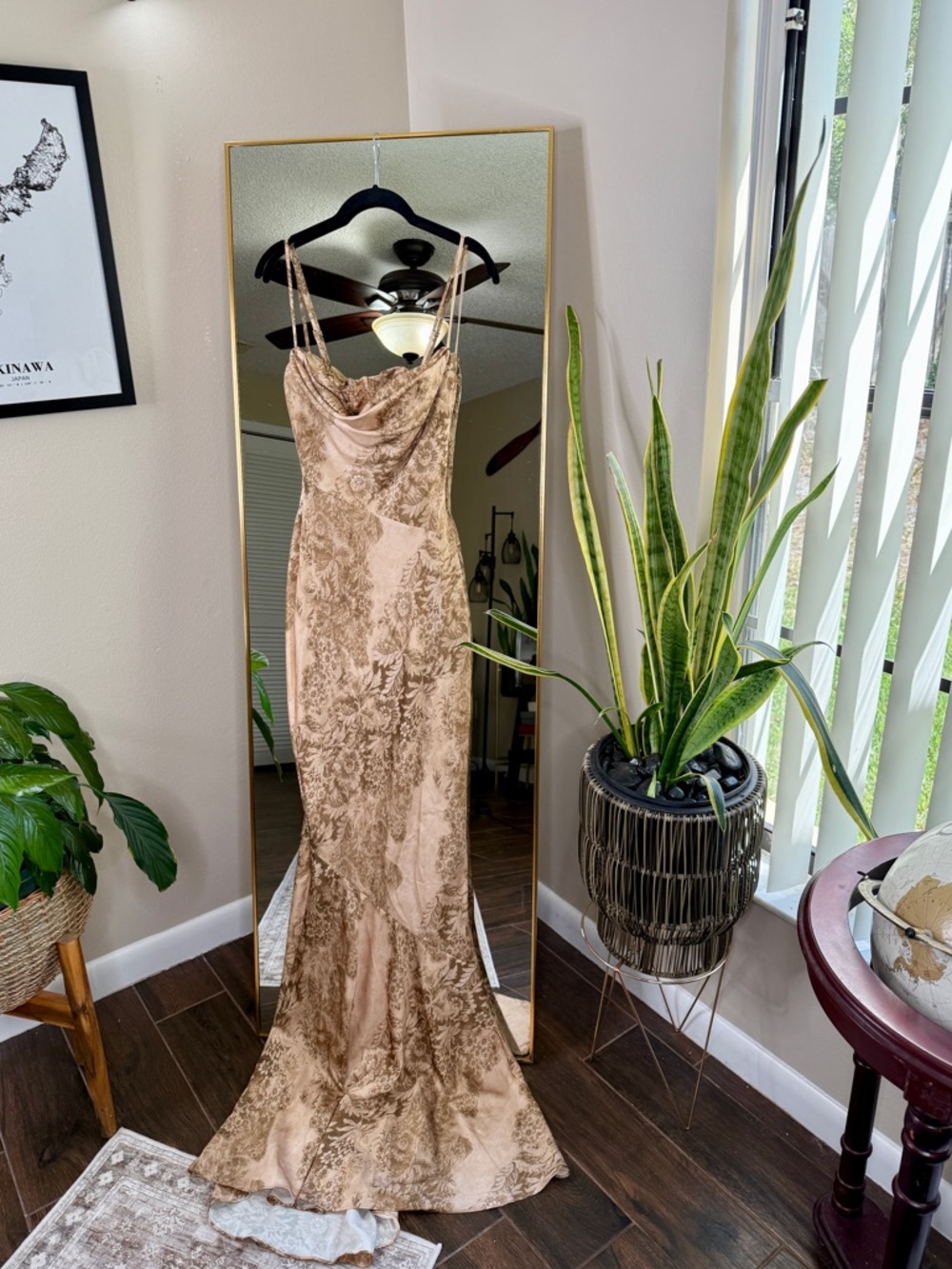 HOUSE OF CB 'Nalani' Gold Patterned Satin Maxi Dress- LIMITED EDITION NWOT - Picture 8 of 11